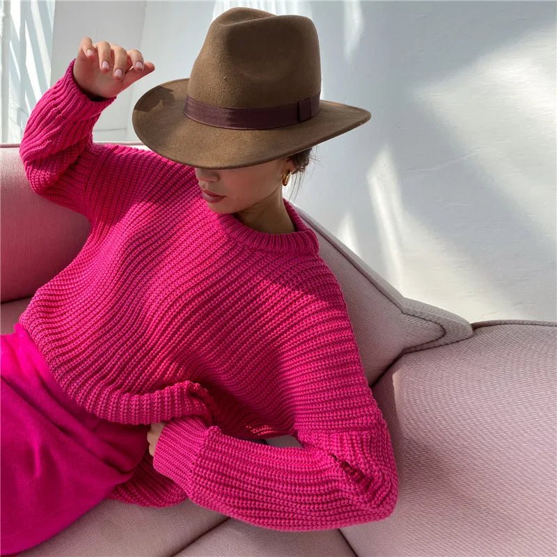 Women's Knitted Jersey Sweater - Long Sleeve Pullover Sweater