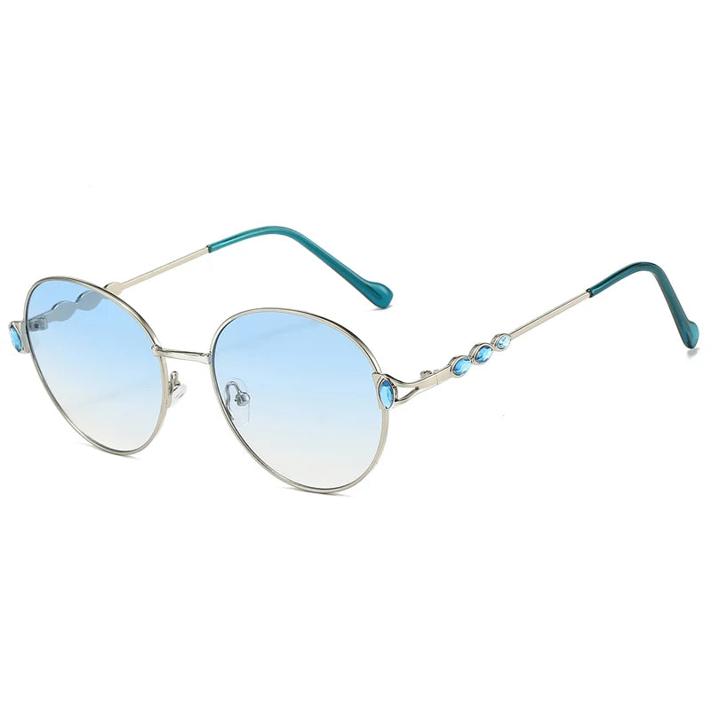 Women's Vintage Round Gradient Sunglasses with Rhinestones