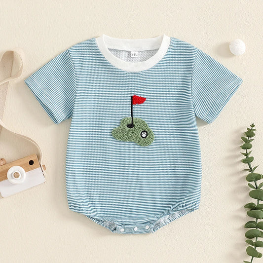 Baby Golf Romper - Striped Short Sleeve Bodysuit for Boys & Girls (0-18M)