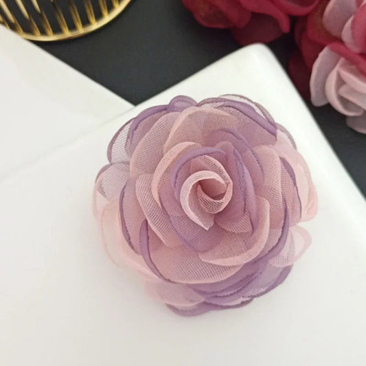 Elegant Fabric Silk Flower Brooch - Purple