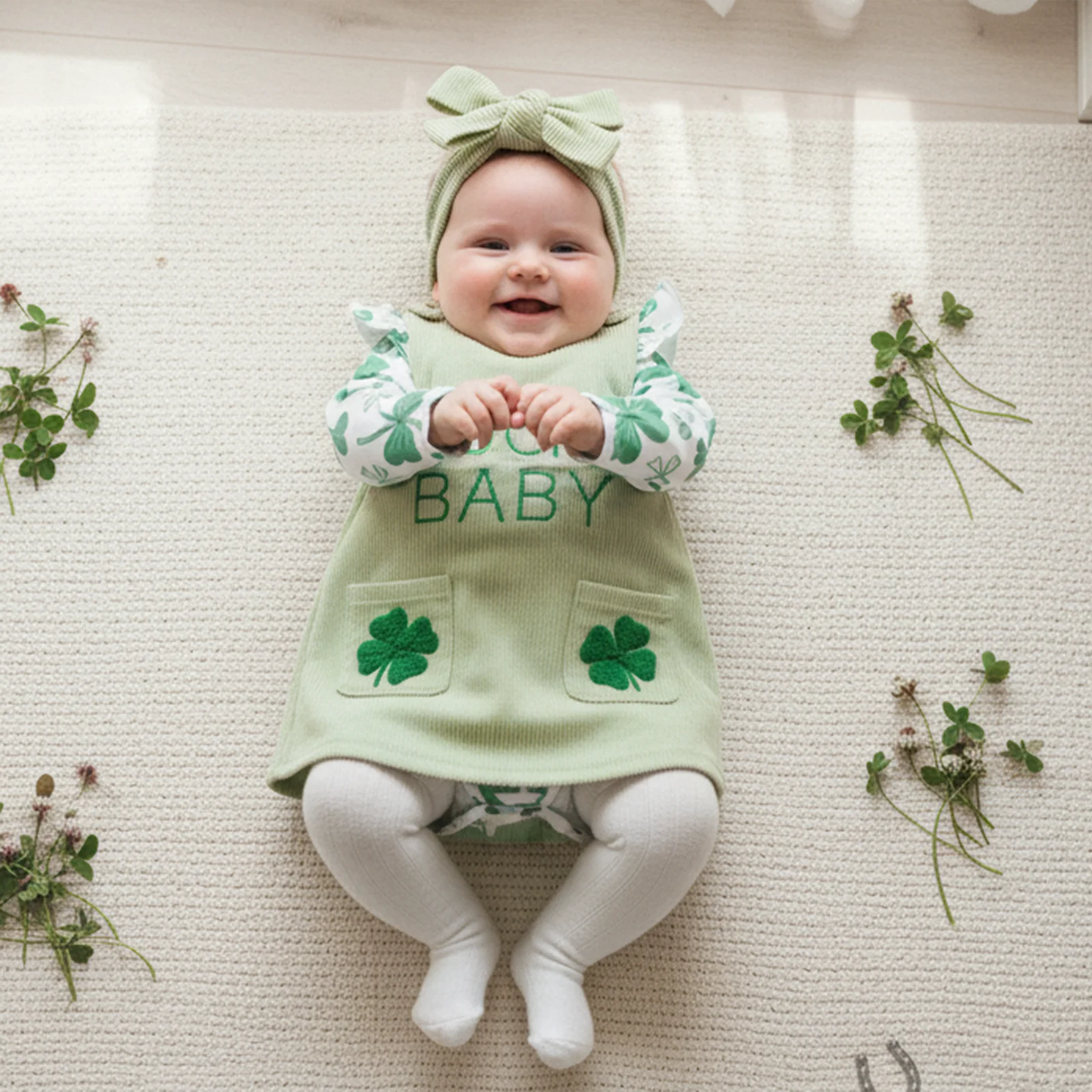 Baby Girls' Shamrock Print Romper Dress & Headband Set