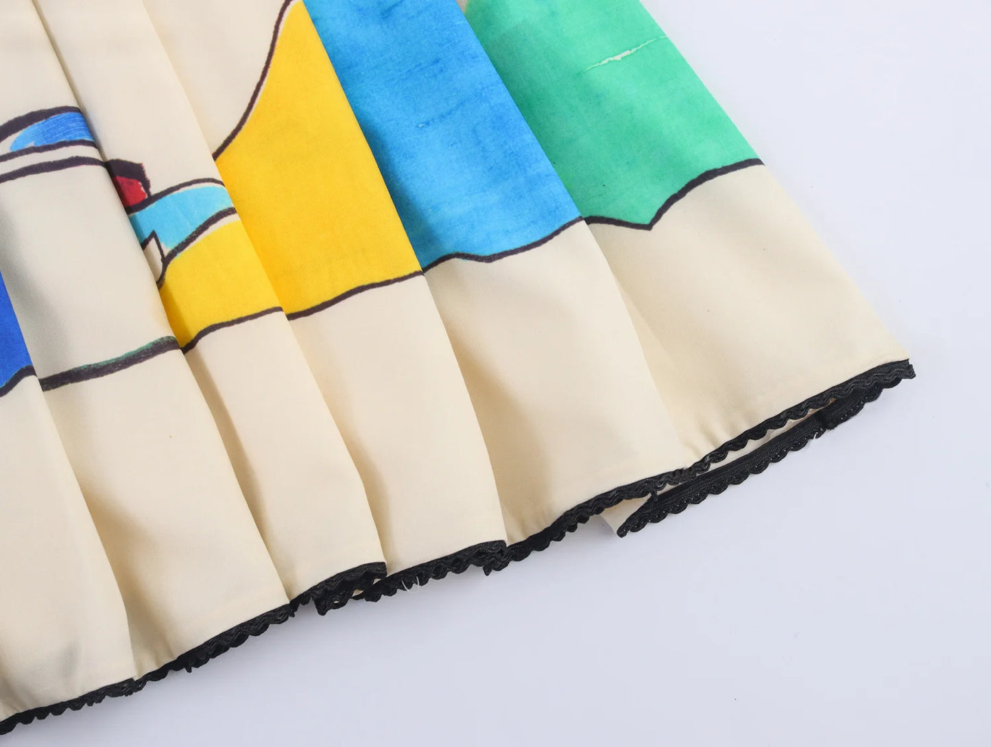 Women's Wide Pleated Printed Skirt - Fashionable Mid-Length Summer Style