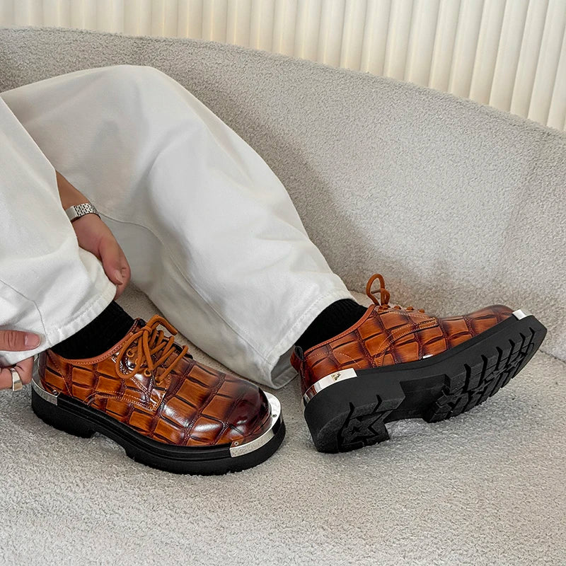 Men's Platform Derby Shoes - Genuine Leather British Style