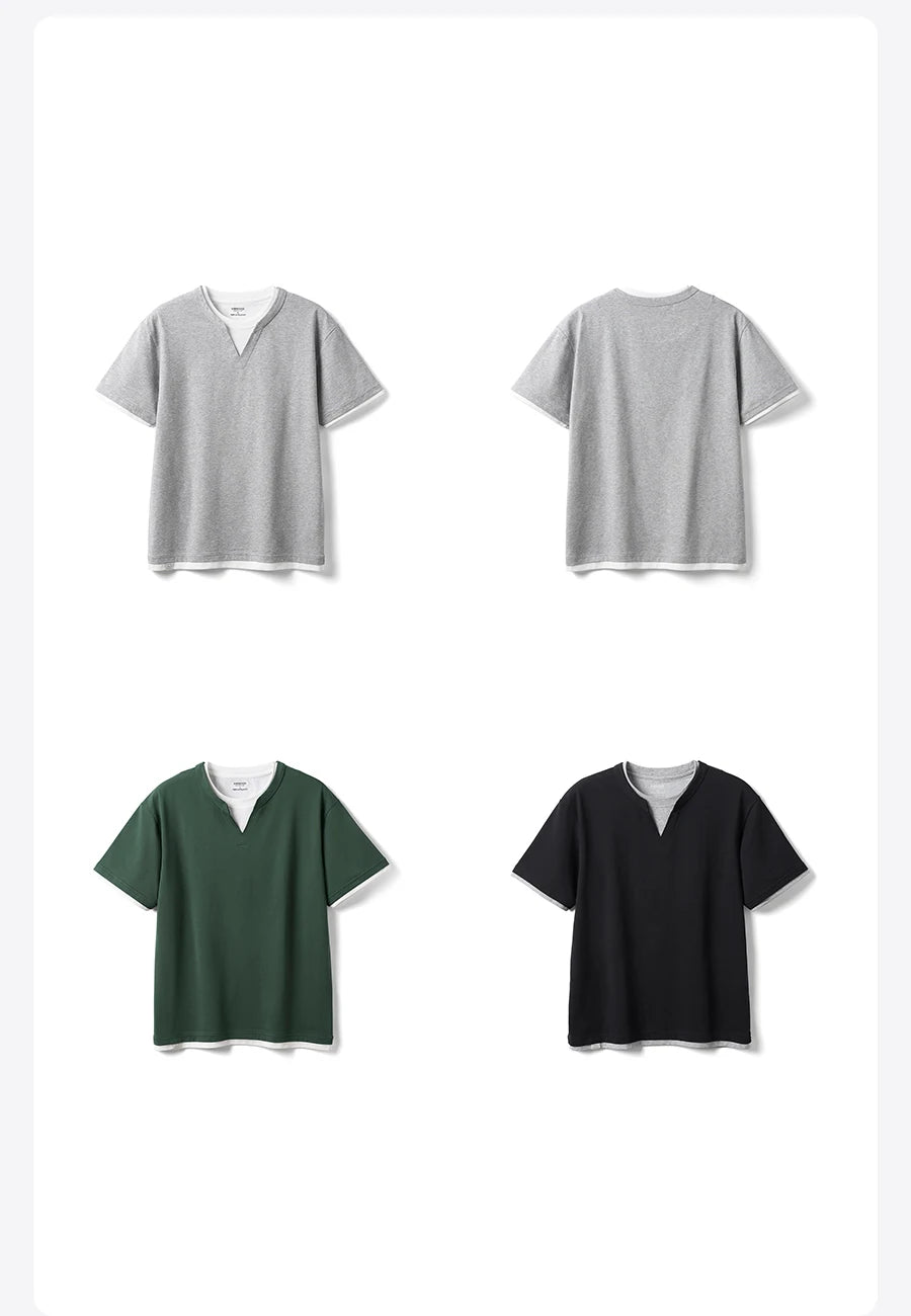 Men's Cool-Feel Sorona Fabric T-Shirt - 210gsm Fake Double Layer Oversize