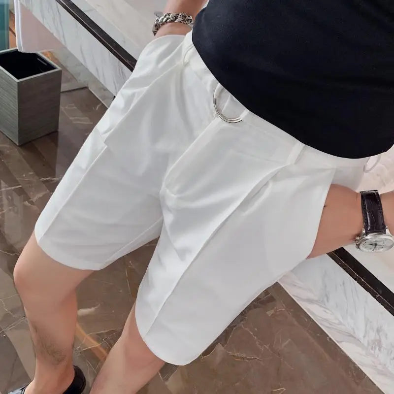 Men's Summer Smart Casual Slim Fit British Style Straight Thin Knee Length Shorts
