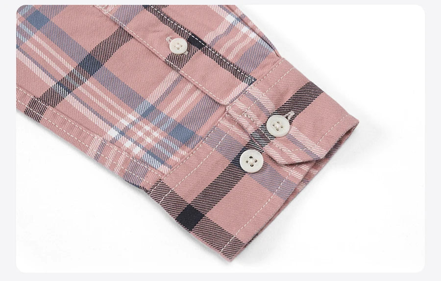 100% Cotton Fabric Men's Plaid Washed Vintage Check Shirt