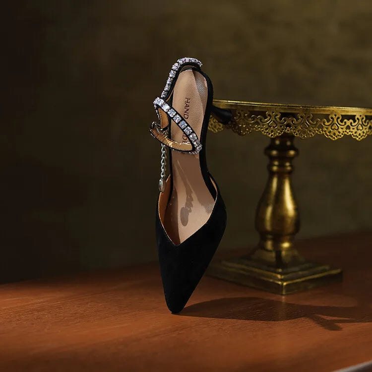 Women's Pointed Toe Rhinestone Wedding Sandals - Bowknot Pendant Pumps