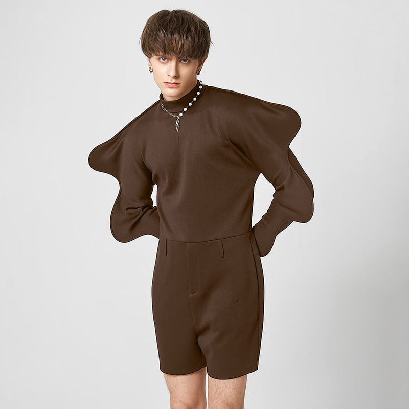 Men's Turtleneck Long Gigot-sleeve  Irregular Playsuits S-5XL