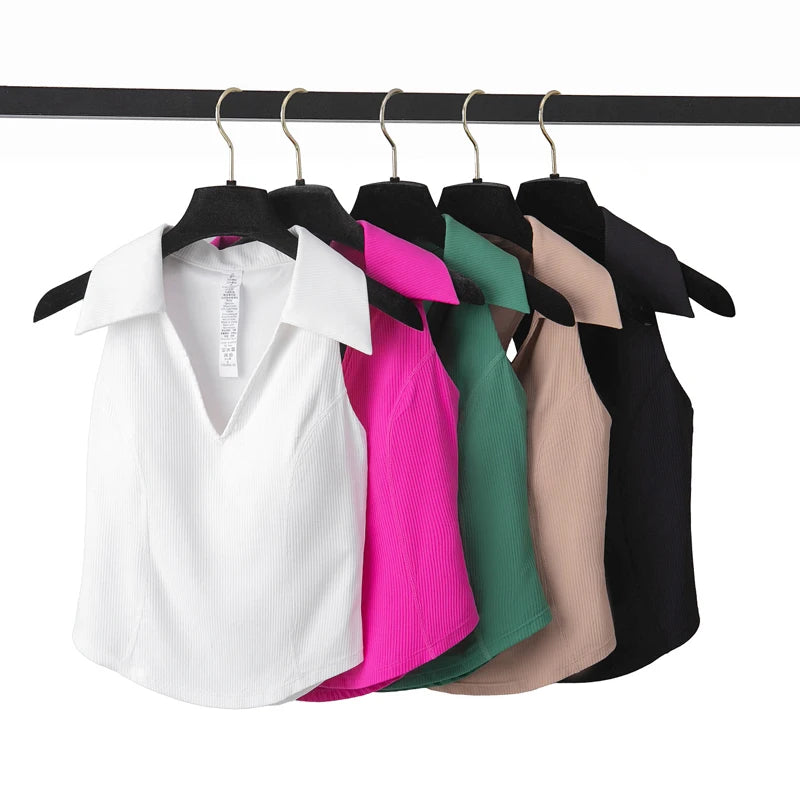 Women's Sleeveless Fitness Yoga Summer Slim Fit V-Neckline Gym Running Top Breathable Quick Dry Sportswear Workout Top