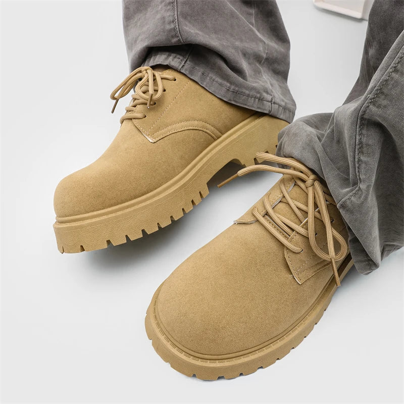 Men's Platform Suede Leather  Lace-up Casual British Shoes