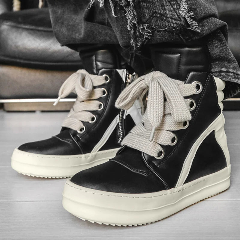 Men's High-Top Leather Sneakers - Casual Sports Ankle Boots