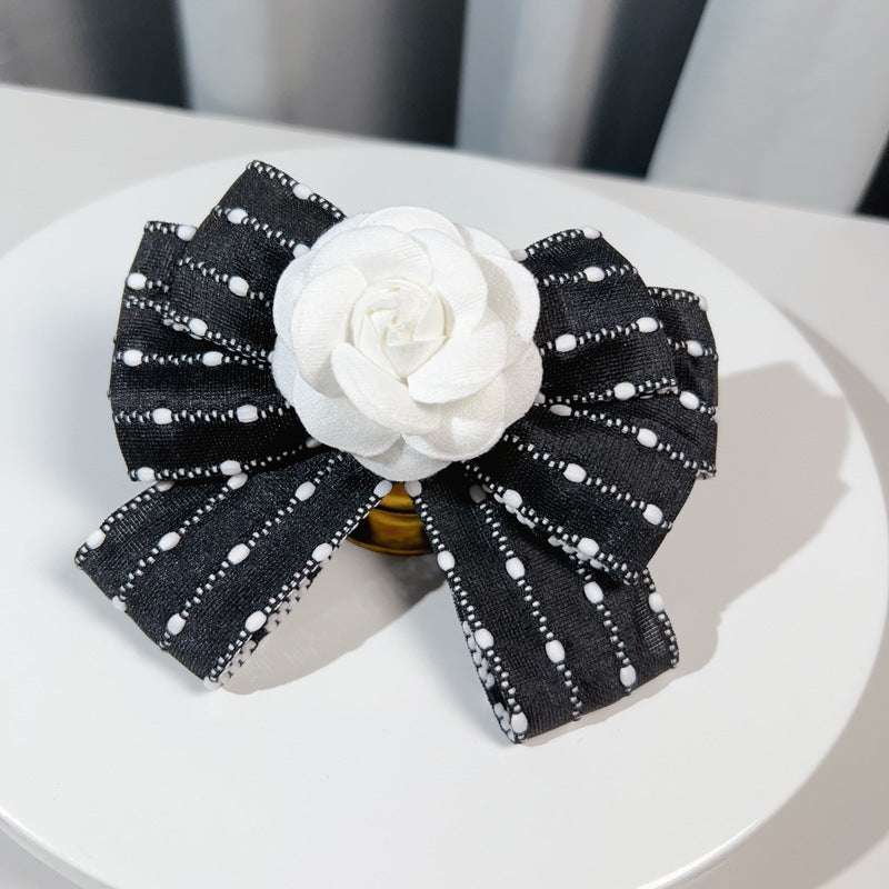 Fabric Art Bow Tie Camellia Flower Brooch - Women's College Style Shirt Necktie Fashion Accessory