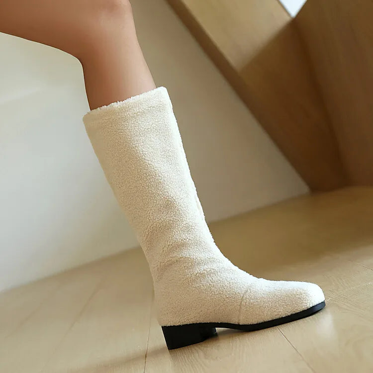 Women's Artificial Wool Winter Knee High Boots with Short Plush Lining