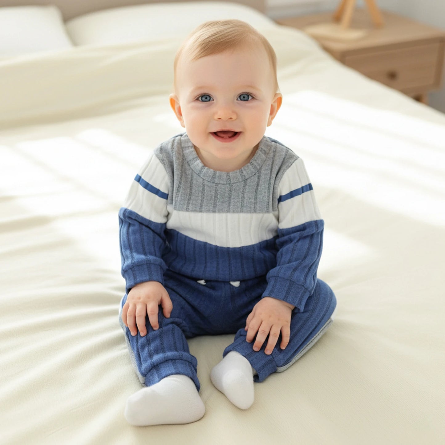 Baby Boys 2-Piece Outfit Set - Contrast Sweatshirt & Elastic Waist Pants