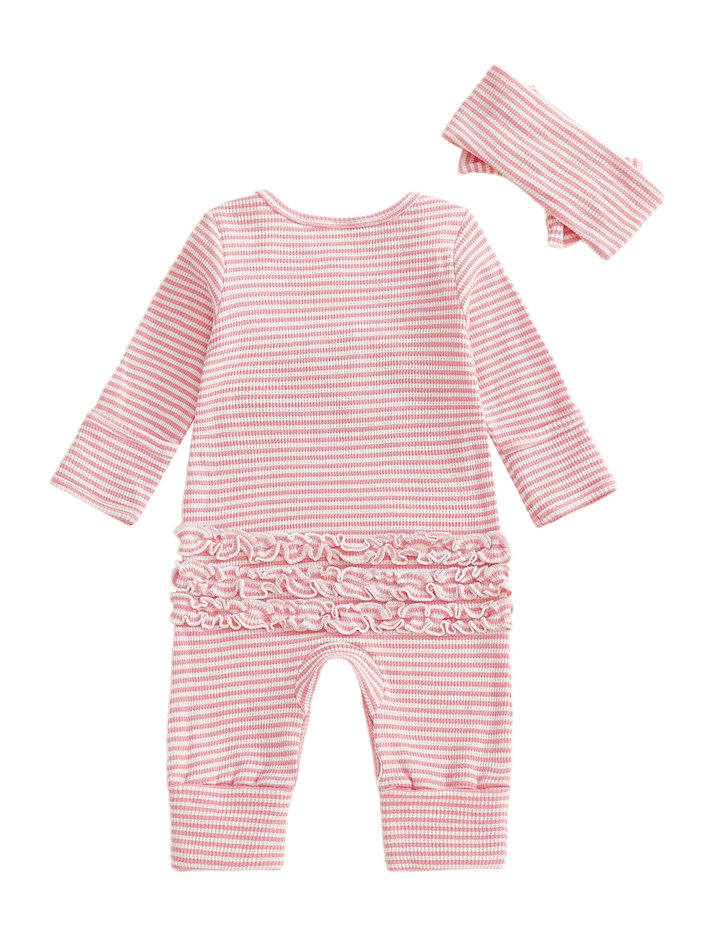 Baby 2-Piece Romper Outfit Set - Letter Embroidery Jumpsuit & Headband