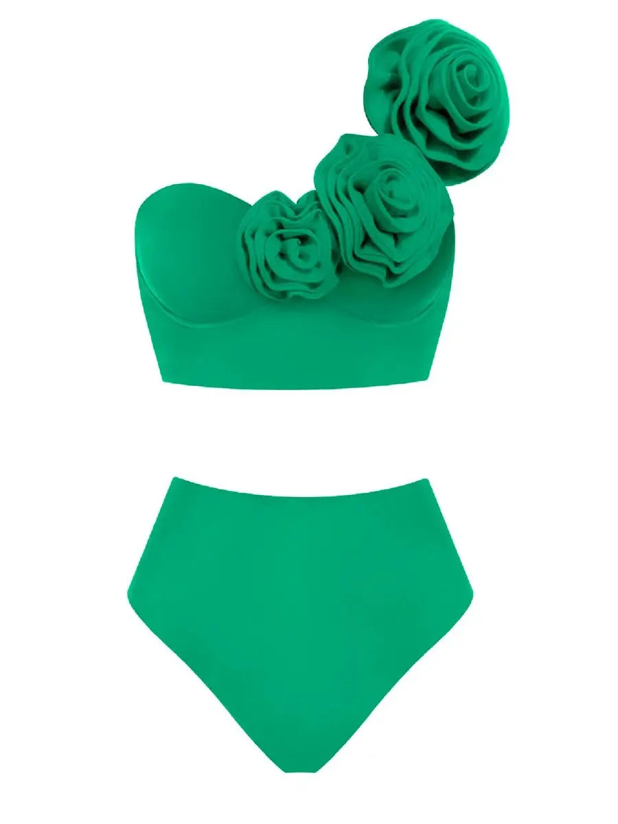 Women's Summer 3D Flower Bikini Suit High Waist Swimwear Swimsuit Beachwear Set