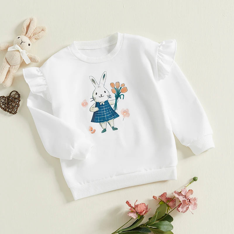 Girls' Easter Rabbit Print Sweatshirt - Long Sleeve Crew Neck Pullover