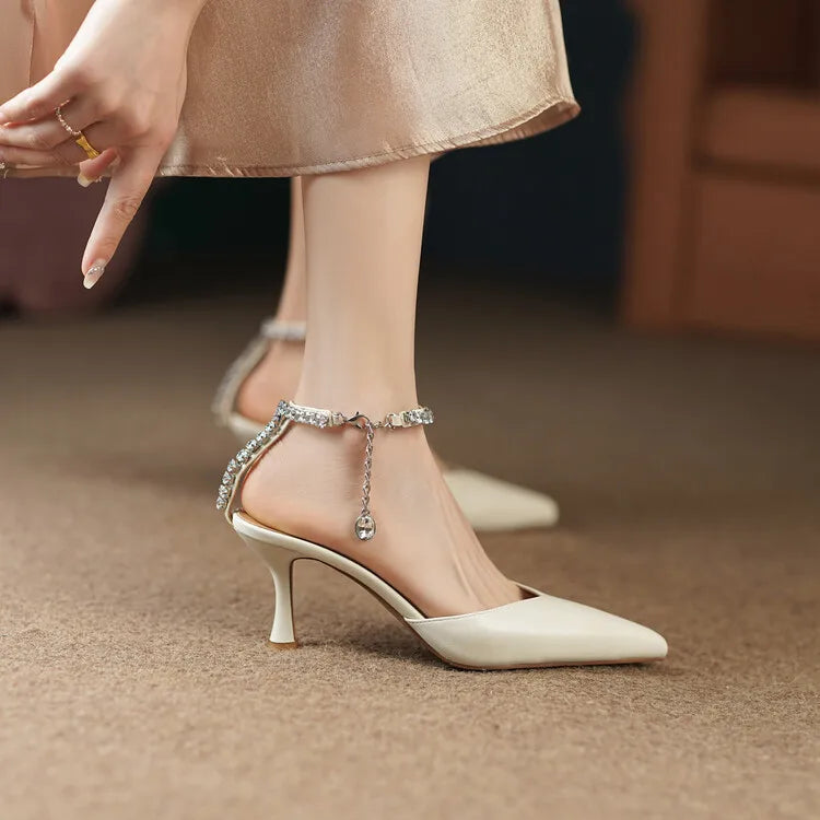 Women's Pointed Toe Rhinestone Wedding Sandals - Bowknot Pendant Pumps