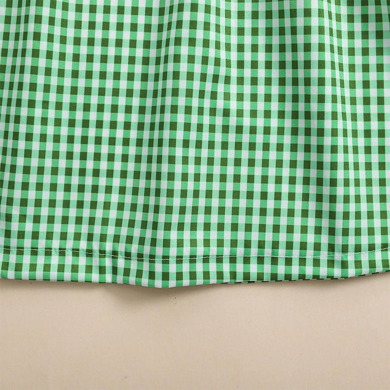 Christmas Santa Embroidery Plaid A-Line Dress - Girls Long Sleeve Festive Dress