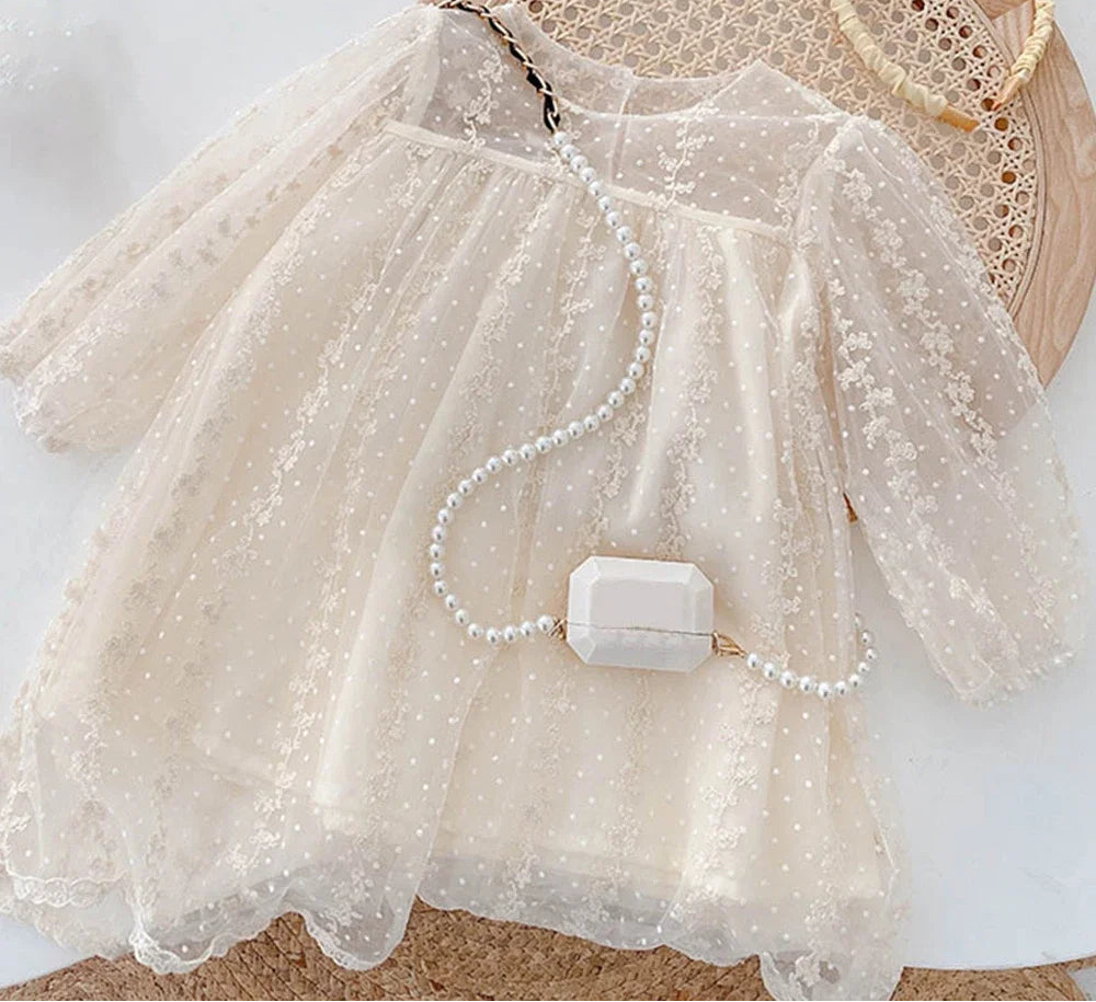 Girls' Lace Tulle Princess Dress – Long Sleeve Party & Wedding Dress