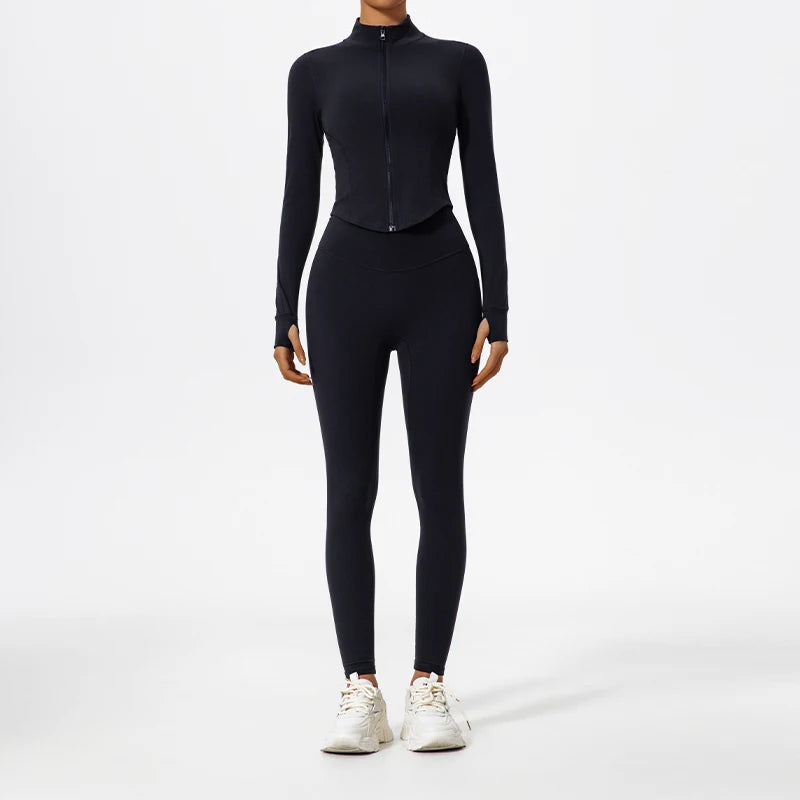Ultra-Soft 2-Piece Gym Set - Long Sleeve Jacket & High Waist Leggings