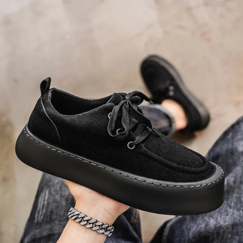 Men's Platform Suede Shoes Lace Up Shoes