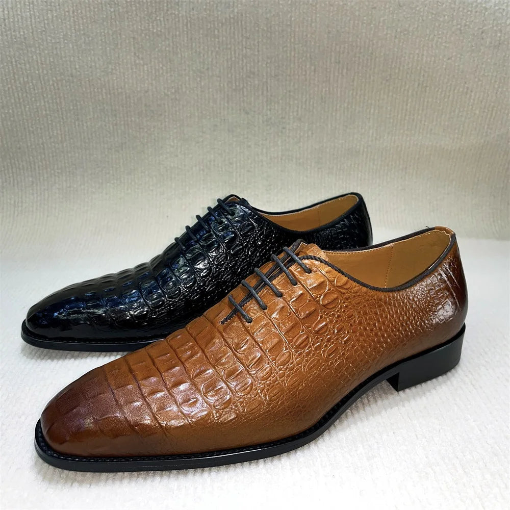 Hand-Painted Python Pattern Pointed Toe Oxford Dress Shoes