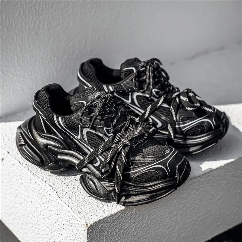 Men's Platform Sneakers - Double Lace Skateboard Running Shoes