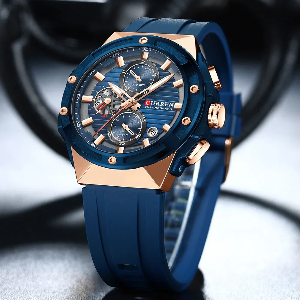 Fashionable Sports Multifunctional Chronograph Watch with Silicone Strap