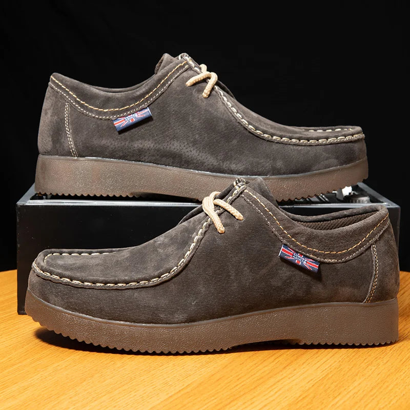 Men's Suede Leather Casual Shoes - Lace-Up Business Dress Sneakers