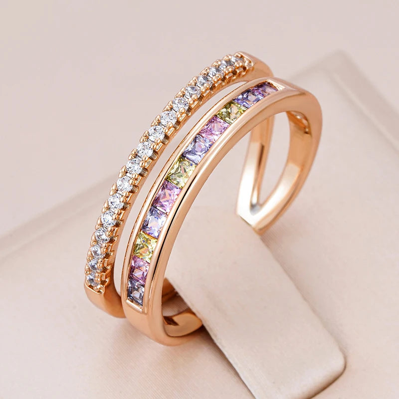 Women's Natural Zircon 585 Rose Gold Stackable Band Rings