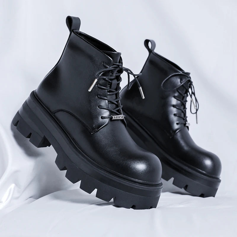 Men's Casual Platform Lace Up Chunky Platform Ankle Boots