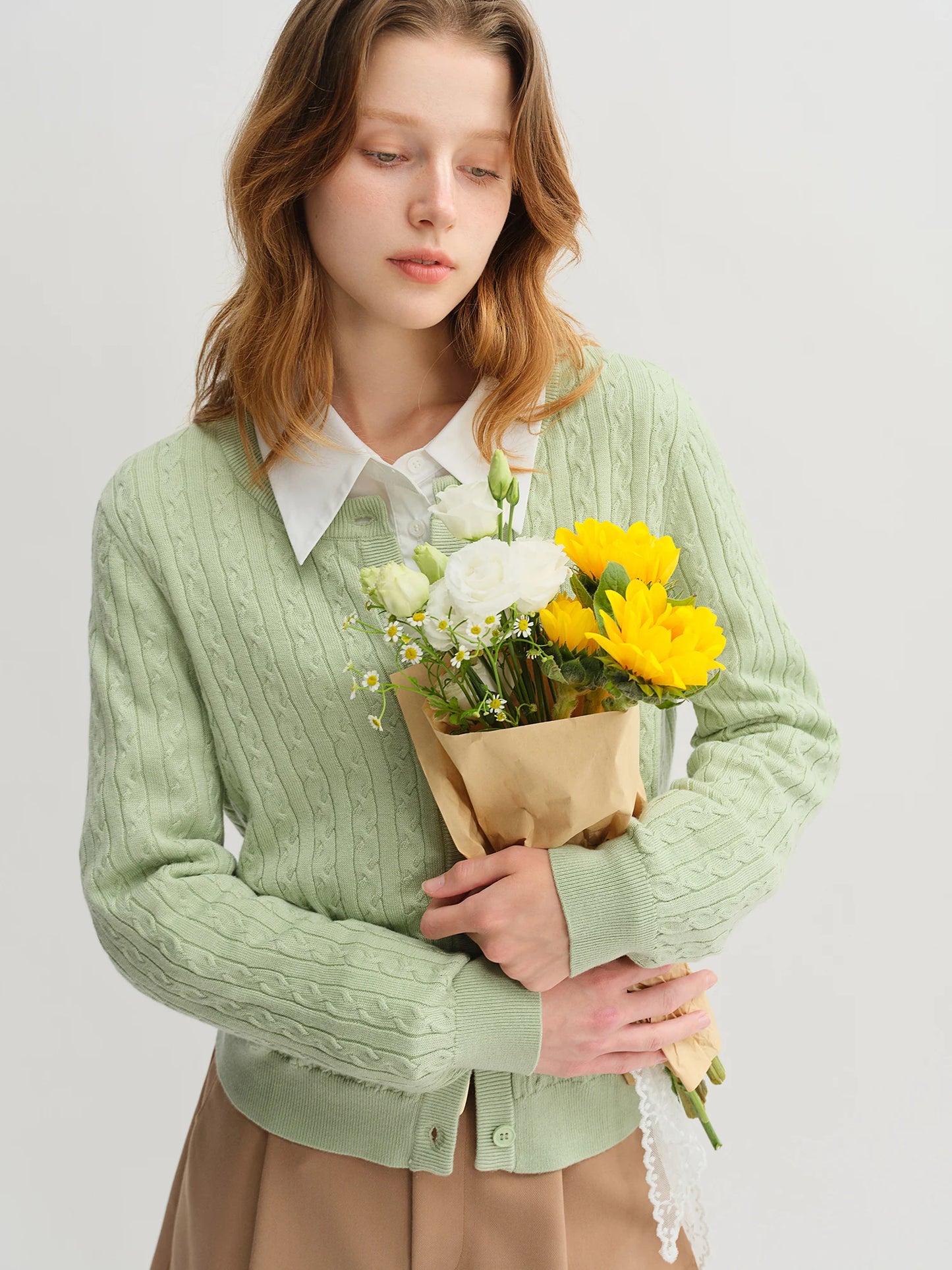 Women's Autumn Long Sleeve Shirt & A-Line Skirt Outfit