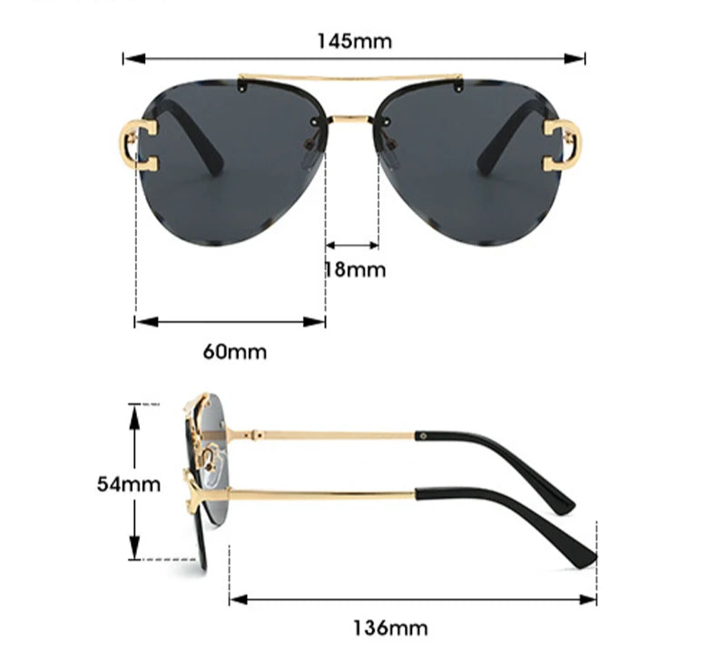 Unisex Vintage Rimless Classic Double Bridge Pilot Gradient Sunglasses