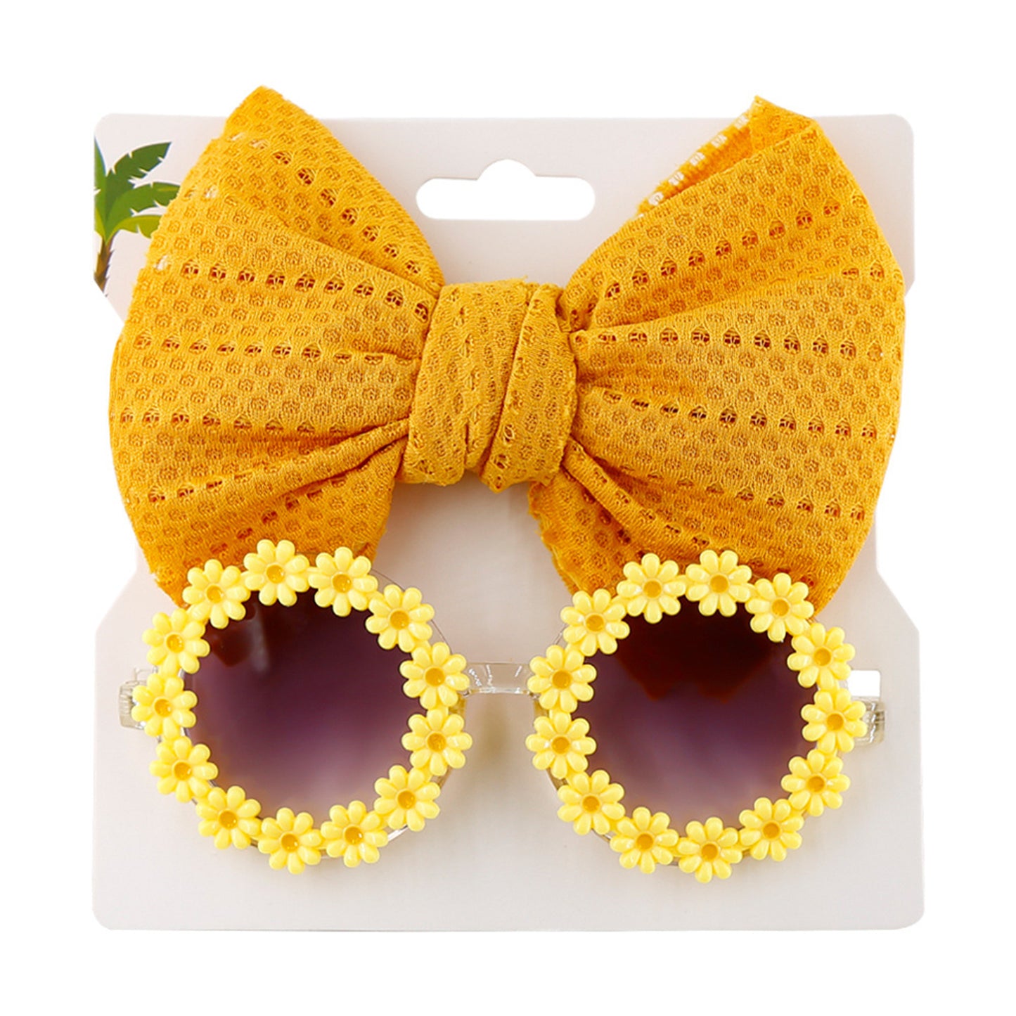 Children Kids Girls  Sunglasses Headband Set  - 2pcs Sunflower Sunglasses Matching Elastic Hollow Bow Hair Band