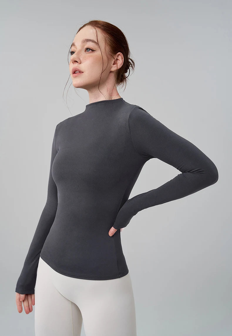 Half-High Collar Slim Fit Yoga Top - Long Sleeve Pilates Fitness T-Shirt