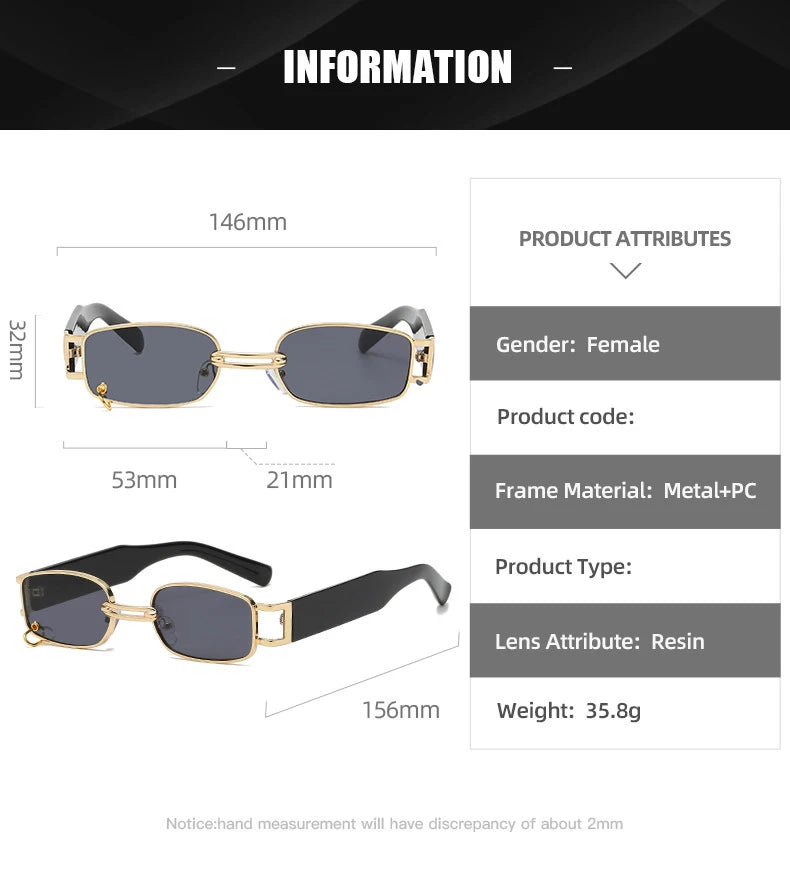 Unisex Vintage Black Square Sunglasses