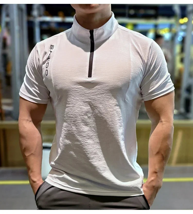 Men's Fitness Sport Clothing Bodybuilding Training Gym Running Short Sleeve Muscle Fit Top Quick Dry Rashguard T-Shirt