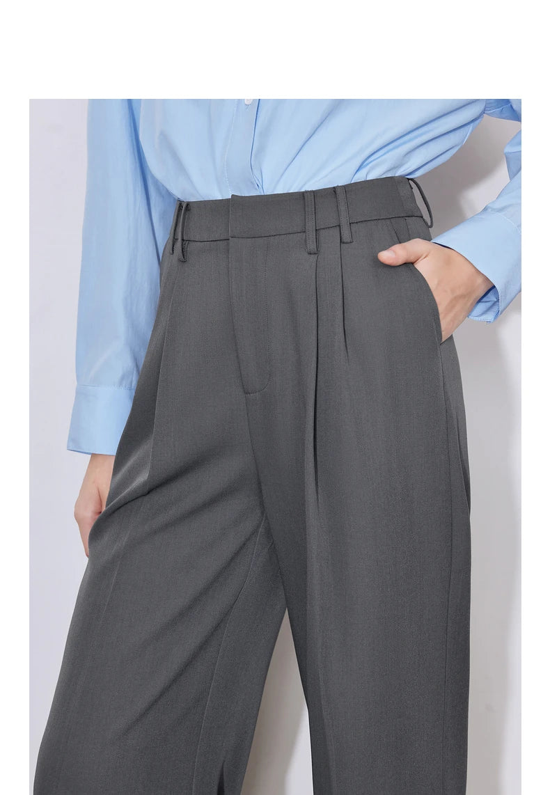 Women's High Waist Straight Leg Suit Trousers with Pockets | Brown