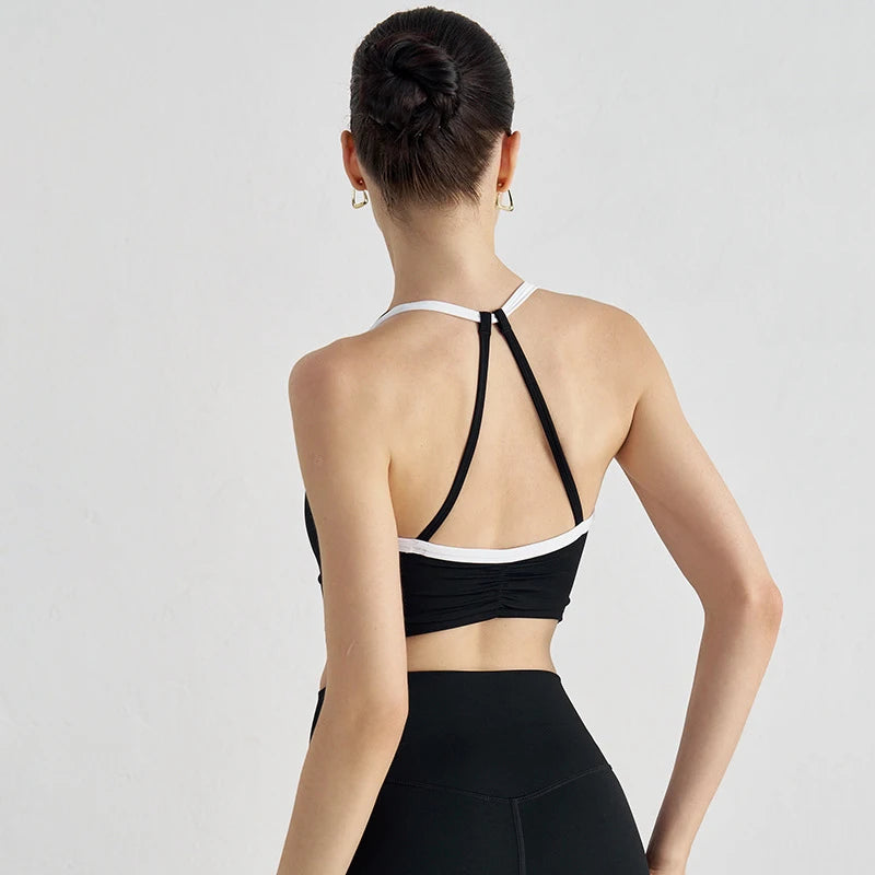 Two-Tone Nylon Sports Bra - Removable Chest Pad