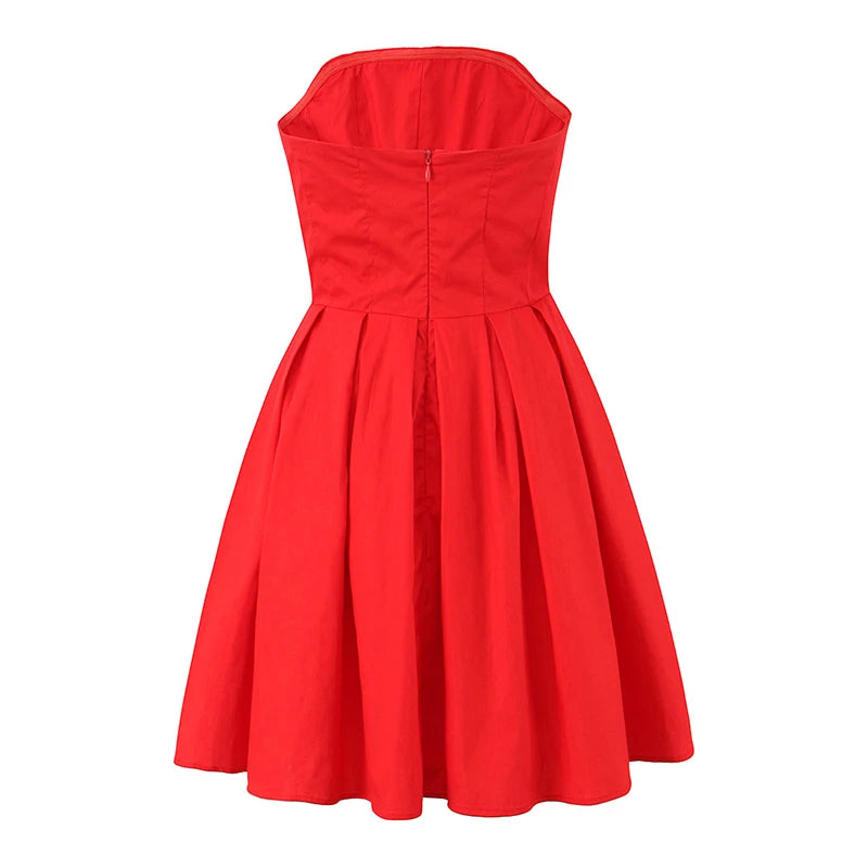 Pleated Hem Red Strapless Mini Dress - Elegant Party & Birthday Dress