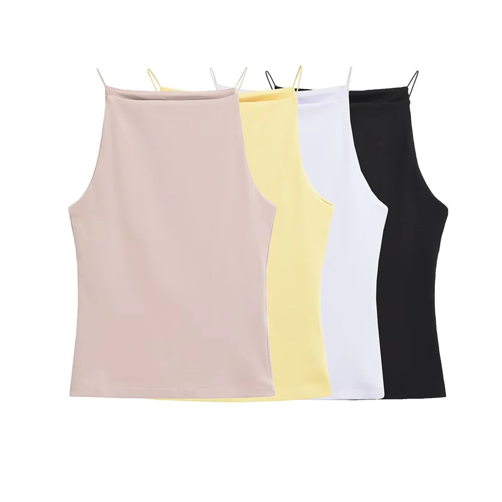 Summer Women's Versatile Solid Colour Sleeveless Slim Fit Suspender Top