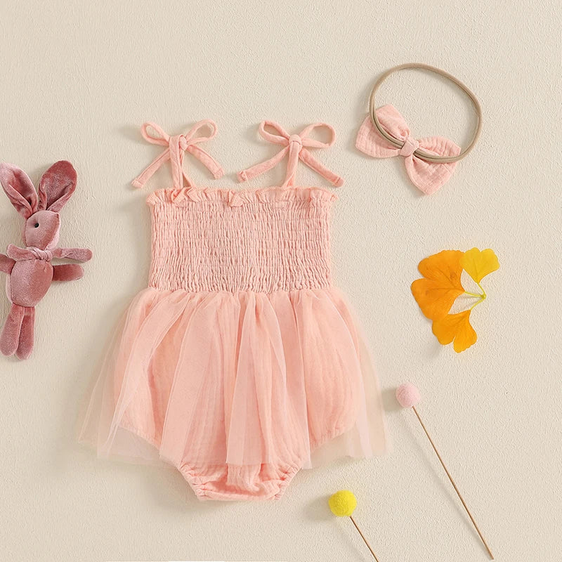 Baby Girls Easter Romper Dress with Headband - Rabbit Carrot Embroidery Tulle Jumpsuit