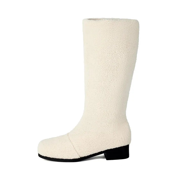 Women's Artificial Wool Winter Knee High Boots with Short Plush Lining