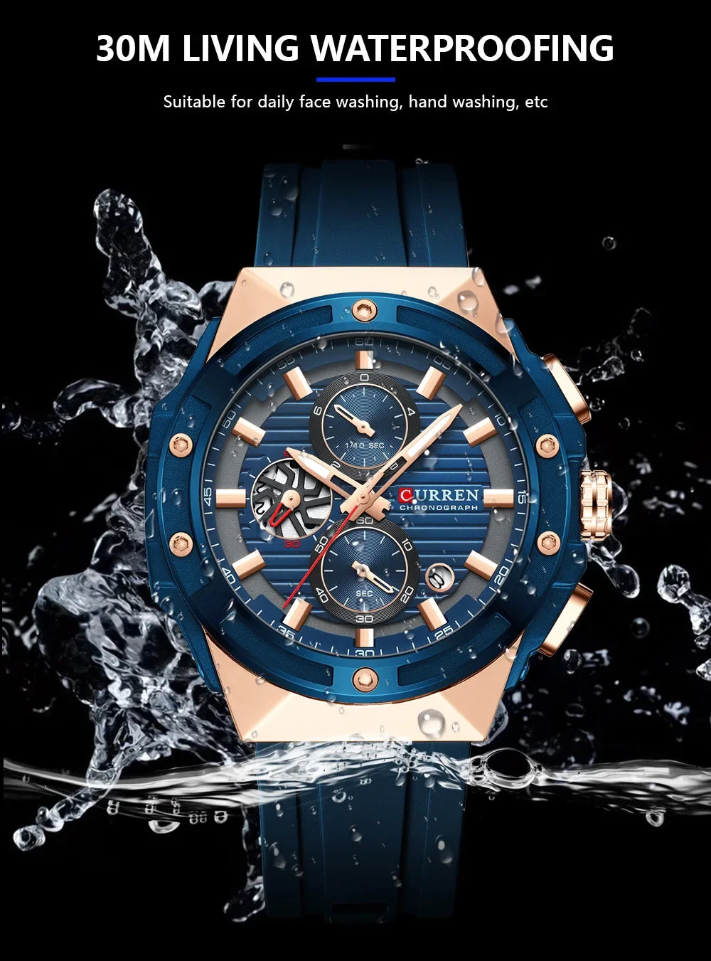 Fashionable Sports Multifunctional Chronograph Watch with Silicone Strap