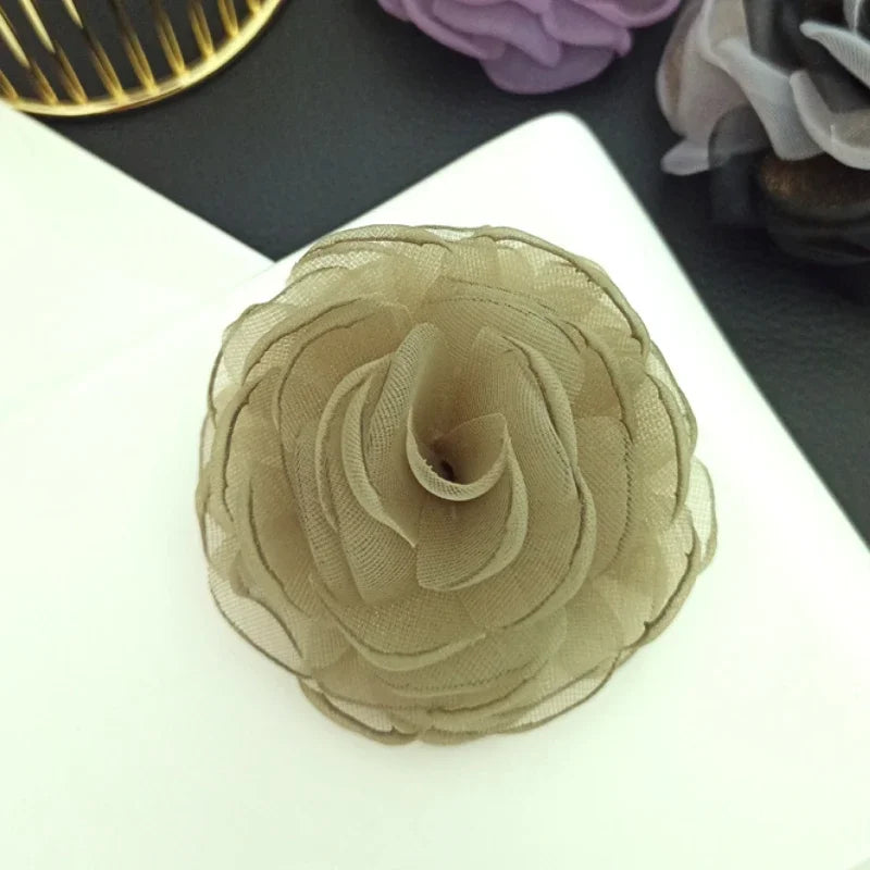 Elegant Fabric Silk Flower Brooch - Purple