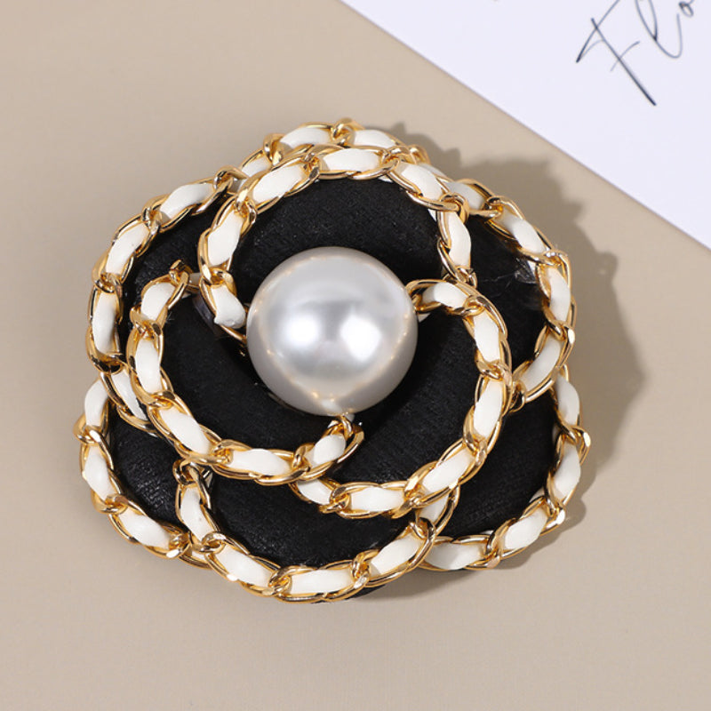 Elegant Fabric Camellia Pearl Brooch - Flower Corsage Pin