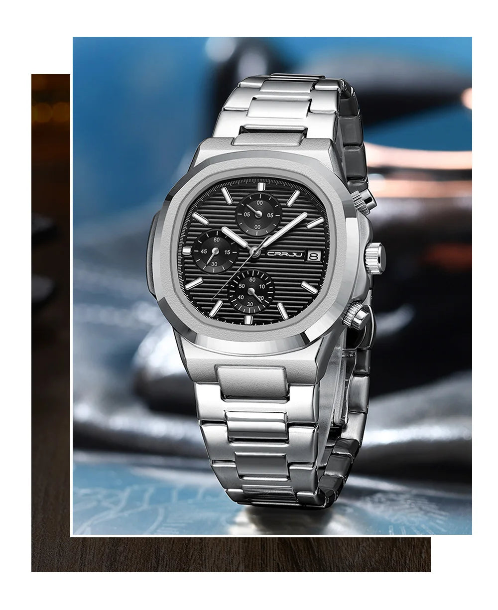Men's Business Watch - Square Dial Stainless Steel with Luminous Date