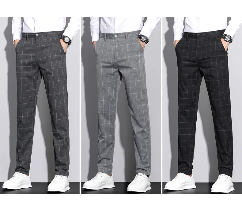 Men's Stripe Plaid Ankle Length Trousers