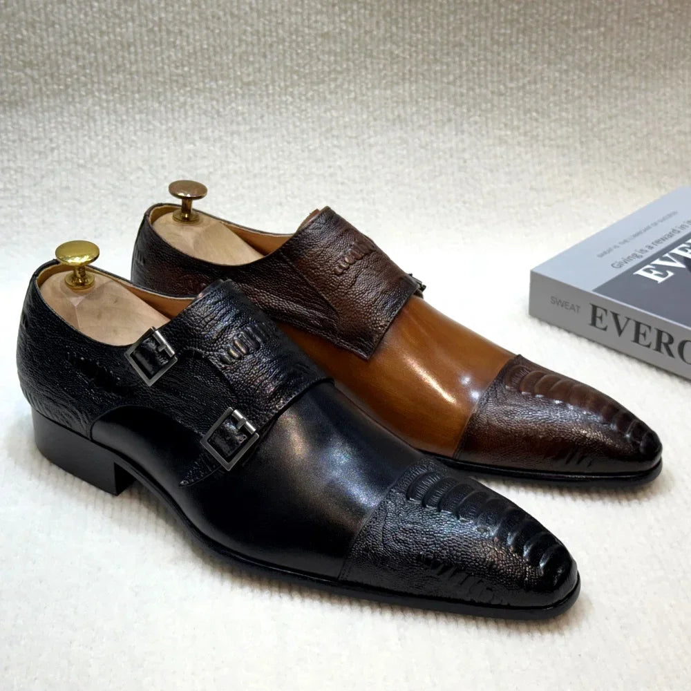 Handmade Double Buckle Monk Strap Leather Dress Shoes